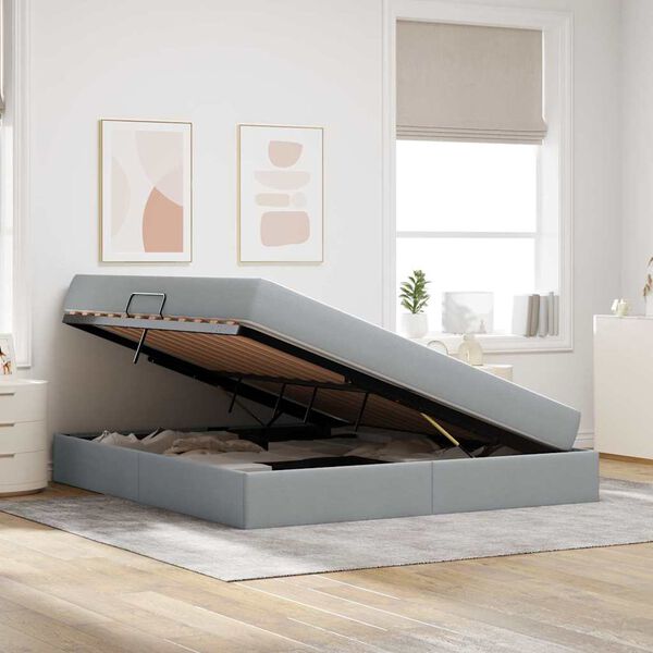vidaXL Ł&oacute;żko z miejscem na przechowywanie i materacem Jasnoszary