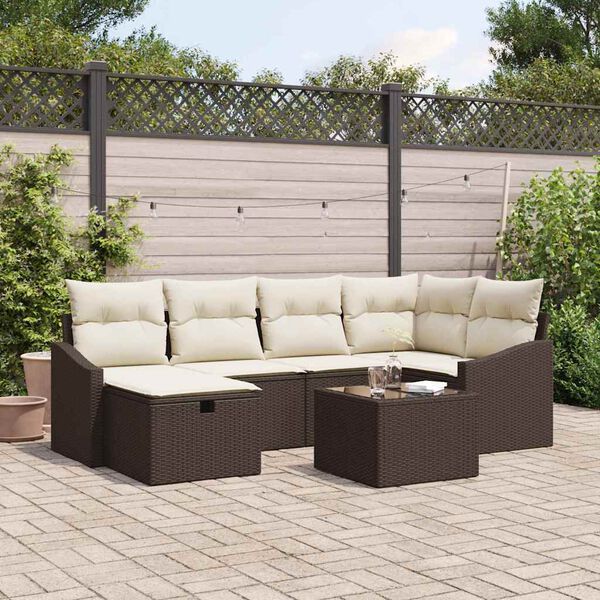 vidaXL Zestaw Sof na Ogród 7 pcs Brązowy 55 x 62 x 69 cm Polirattan