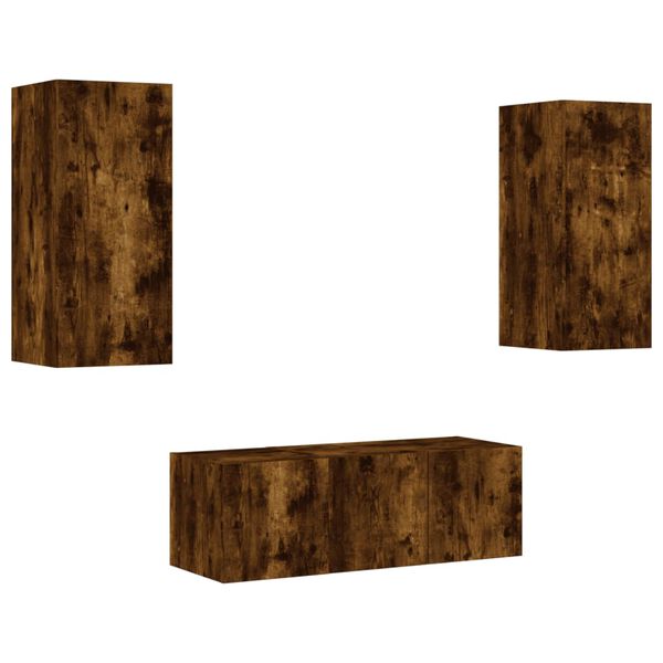 vidaXL 4-częściowy zestaw mebli TV z LED, przydymiony dąb