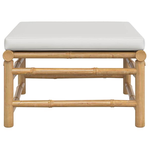 vidaXL Podnóżek ogrodowy z jasnoszarymi poduszkami, bambusowy
