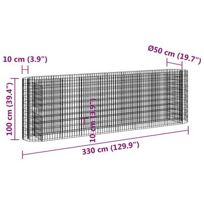 vidaXL Podwyższona donica gabionowa galwanizowane żelazo 330x50x100 cm