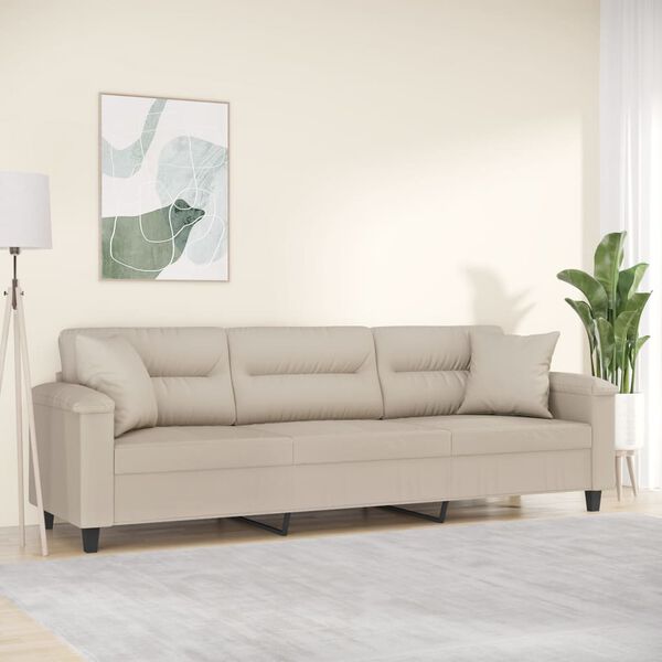 vidaXL 3-osobowa sofa z poduszkami, kremowa, 210 cm, mikrofibra
