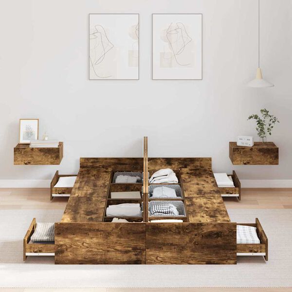 vidaXL Rama ł&oacute;żka z miejscem na przechowywanie z szufladą Dąb wędzony