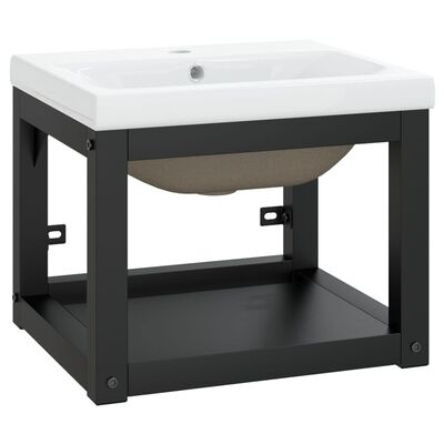 vidaXL Stelaż łazienkowy z wbudowaną umywalką, czarny, żelazo