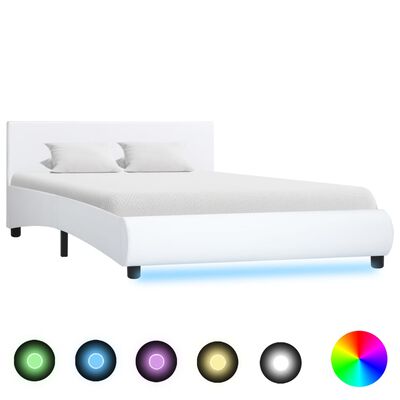 vidaXL Rama łóżka z LED, biała, sztuczna skóra, 140 x 200 cm