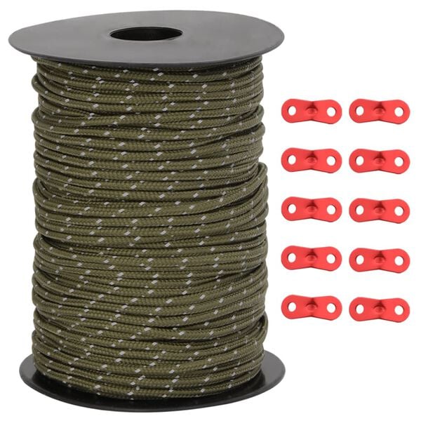 vidaXL Linka namiotowa z napinaczami, elementy odblaskowe, 50 m, 3 mm