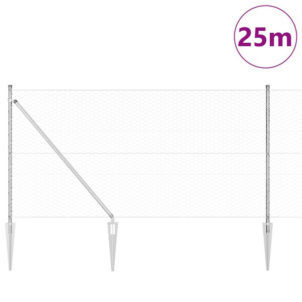 vidaXL Słupek ogrodzeniowy. Srebrny 25 x 1 m (siatka 36 mm) Stal