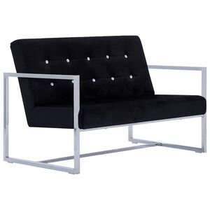 vidaXL Sofa 2-osobowa z podłokietnikami Czarna Chrom i Aksamit