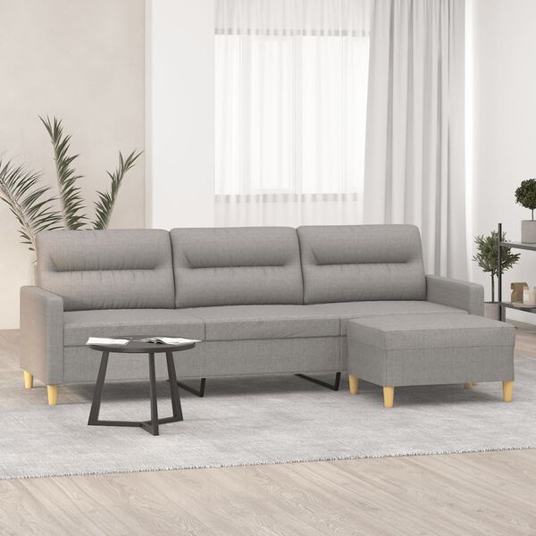 vidaXL 3-osobowa sofa z podn&oacute;żkiem, jasnoszary, 210 cm, tkaniną