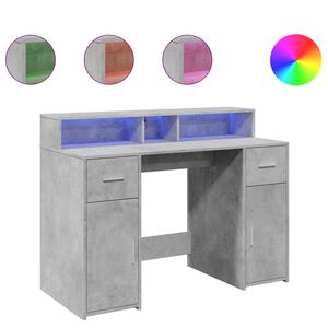 vidaXL Biurko z podświetleniem LED, betonowa szarość, 120x55x91 cm