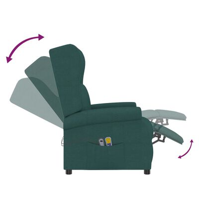 vidaXL Fotel pionizujący z funkcją masażu, ciemnozielony, tkanina