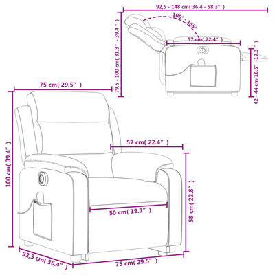 vidaXL Podnoszony fotel masujący, elektryczny rozkładany, kolor wina