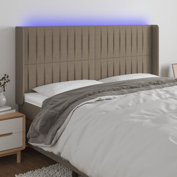 vidaXL Zagł&oacute;wek do ł&oacute;żka z LED, taupe, 163x16x118/128 cm, tkanina