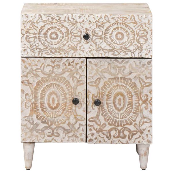 vidaXL Szafka ł&oacute;żkowa z szufladą Biały 50 x 33 x 60 cm Drewno z mango