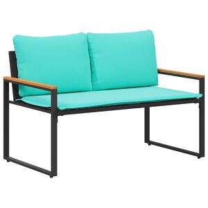 vidaXL ławka z poduszką Czarny i Turkusowy 115 x 65 x 72 cm rattan