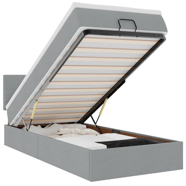 vidaXL Ł&oacute;żko Ottoman z materacem i LED, jasnoszary, 80x200cm, tkanina