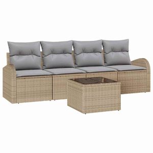 vidaXL Zestaw Sof na Ogr&oacute;d 5 pcs 4-Seater Beżowy i szary polirattan