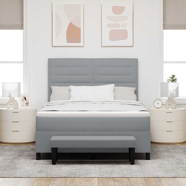 vidaXL Ł&oacute;żko sprężynowe z materacem Jasnoszary 140 x 200 cm tkanina