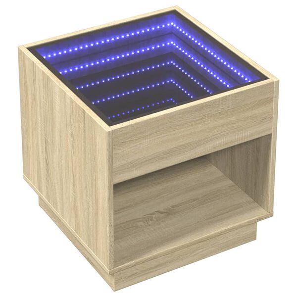 vidaXL Stolik kawowy z LED Infinity, dąb sonoma, 50x50x50 cm