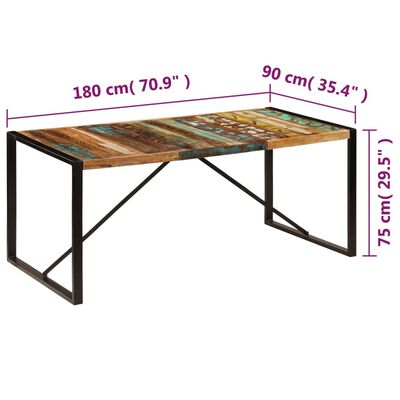 vidaXL Stół jadalniany, 180 x 90 x 75 cm, lite drewno z odzysku