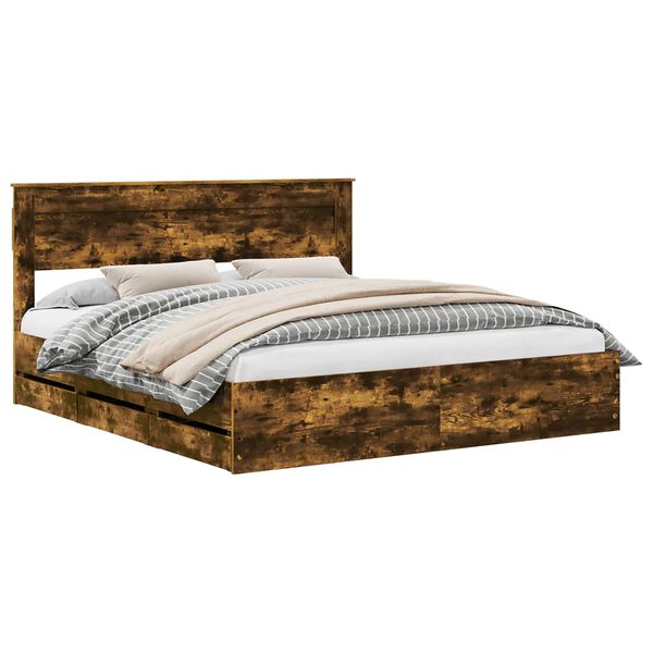 vidaXL Ramka ł&oacute;żka Dąb wędzony 200 x 200 cm Drewno inżynieryjne