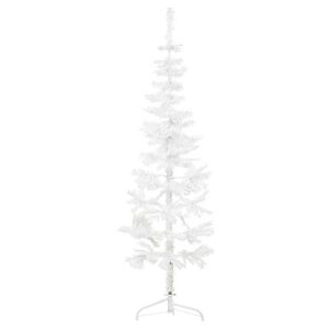 vidaXL Smukła choinka poł&oacute;wka ze stojakiem, sztuczna, biała, 150 cm