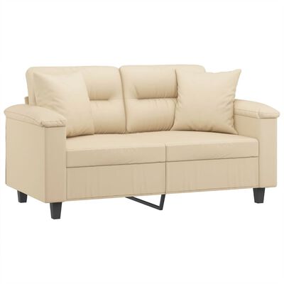 vidaXL 2-osobowa sofa z poduszkami, kremowa, 120 cm, mikrofibra