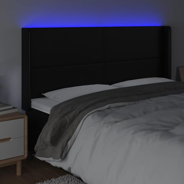 vidaXL Zagł&oacute;wek do ł&oacute;żka z LED, czarny 203x16x118/128cm sztuczna sk&oacute;ra