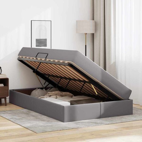 vidaXL Ł&oacute;żko z miejscem na przechowywanie i materacem 2 pcs Szary