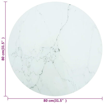 vidaXL Blat stołu, biały, Ø80x1 cm, szkło ze wzorem marmuru