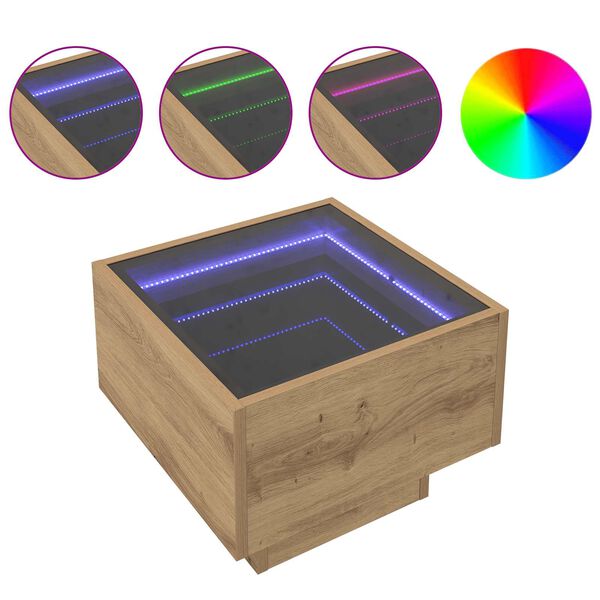 vidaXL Stolik kawowy Ze LED Lights dąb artisan 40 x 40 x 30 cm