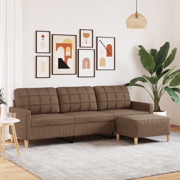 vidaXL 3-osobowa sofa z podn&oacute;żkiem, brązowa, 210 cm, tkanina