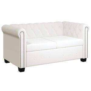 vidaXL Sofa 2-osobowa w stylu Chesterfield, sztuczna skóra, biała