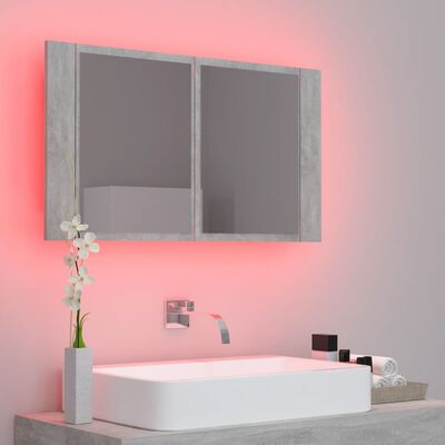 vidaXL Szafka łazienkowa z lustrem i LED, szarość betonu, 80x12x45 cm