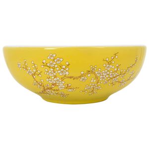 vidaXL Umywalka nablatowa, biało-ż&oacute;łta, okrągła, &Phi;41x14 cm, ceramiczna