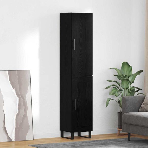 vidaXL Highboard Czarny Dąb 34,5 x 34 x 180 cm Materiał drewnopochodny
