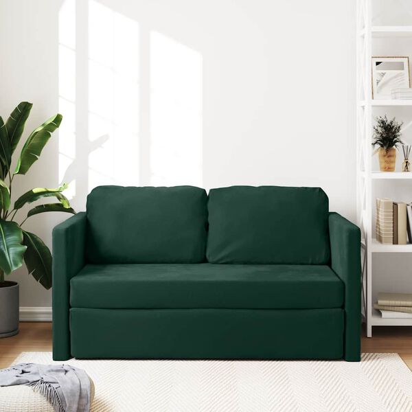 vidaXL Sofa podłogowa 2-w-1, ciemnozielona, 122x204x55 cm, aksamit