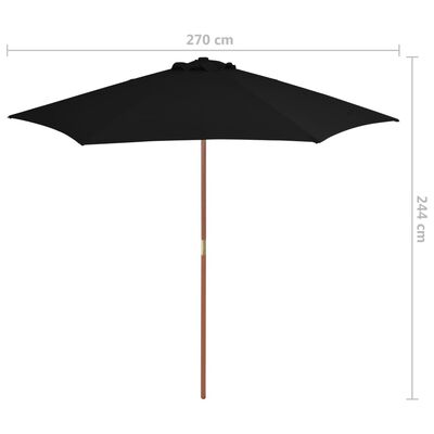 vidaXL Parasol ogrodowy na drewnianym słupku, czarny, 270 cm
