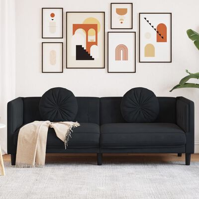 vidaXL Sofa 3-osobowa z poduszkami, czarna, aksamit