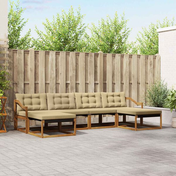 vidaXL Zestaw sof na zewnątrz z poduszką 6 pcs Naturalny i Beżowy