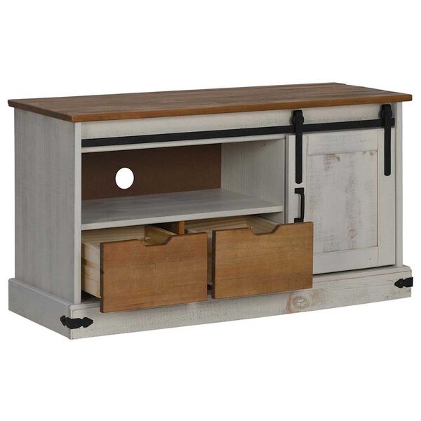 vidaXL Szafka RTV HALDEN z drzwiami przesuwnymi Biała Drewno lite