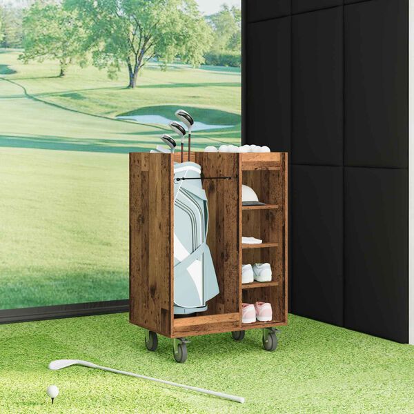 vidaXL Szafka golfowa z kołem Gładki Stare drewno 65 x 45 x 98 cm