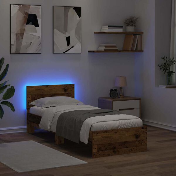 vidaXL Ramka ł&oacute;żka Stare drewno 75 x 190 cm Materiał drewnopochodny