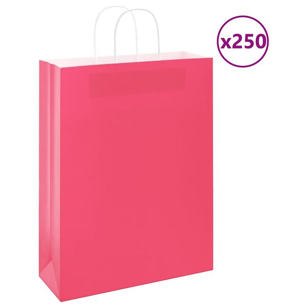 vidaXL Torby papierowe 250 szt. z uchwytami R&oacute;żowe 32x12x42 cm