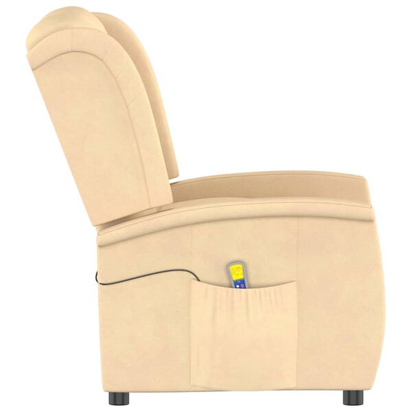 vidaXL Rozkładany fotel masujący, 2-os., kremowy, obity mikrofibrą