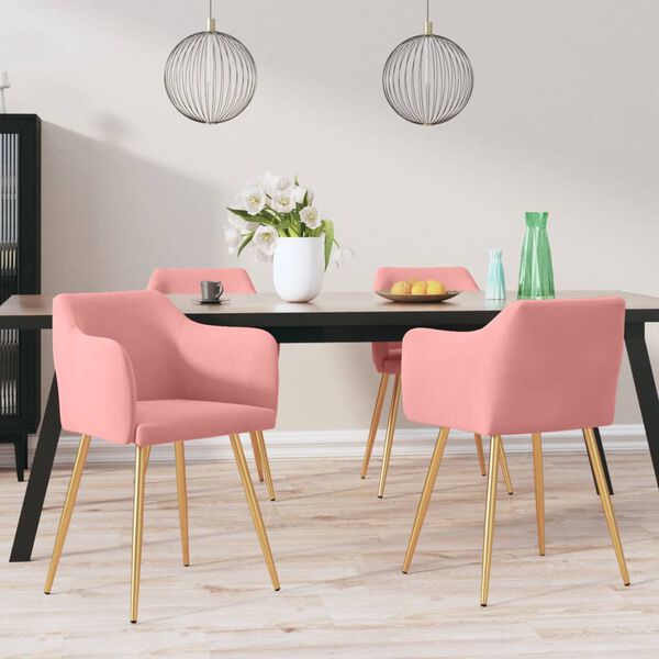 vidaXL Krzesła stołowe, 4 szt., r&oacute;żowe, obite aksamitem