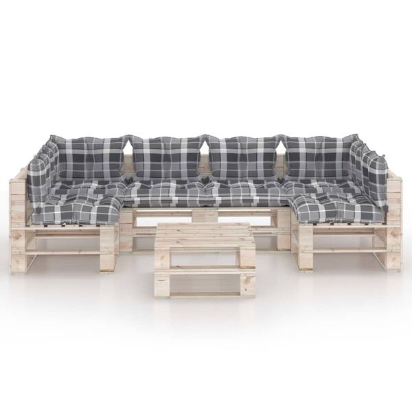 vidaXL 7-cz. zestaw wypoczynkowy z palet, z poduszkami, drewno sosnowe