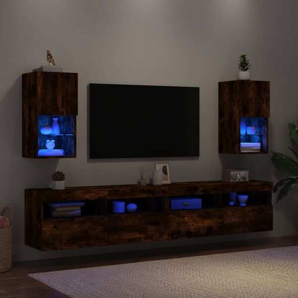 vidaXL Szafki TV, z LED, 2 szt., przydymiony dąb, 30,5x30x60 cm