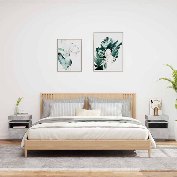 vidaXL Szafki nocne z LED, 2 szt., szarość betonu, 40x39x48,5 cm