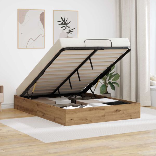 vidaXL Ł&oacute;żko otomanowe Dąb rzemieślniczy 140 x 200 cm